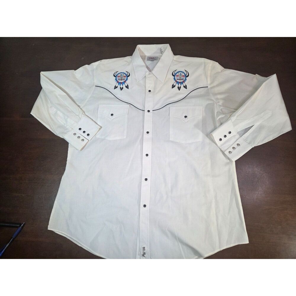 Vtg Ely Diamond Western Shirt Mens XL White Pearl Snap Eagle Embroidered
